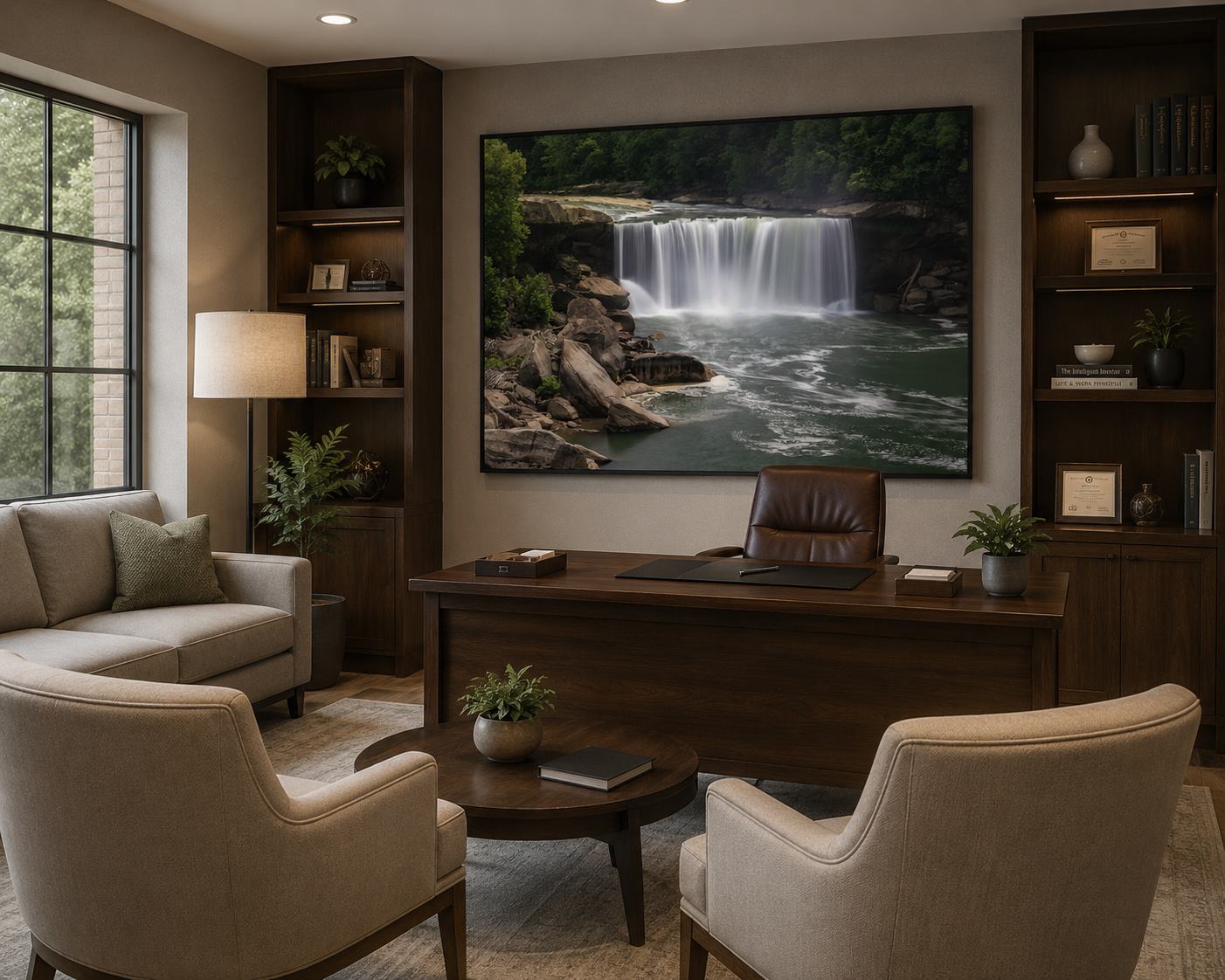 Cumberland Falls Kentucky long exposure print in a warm clinician office
